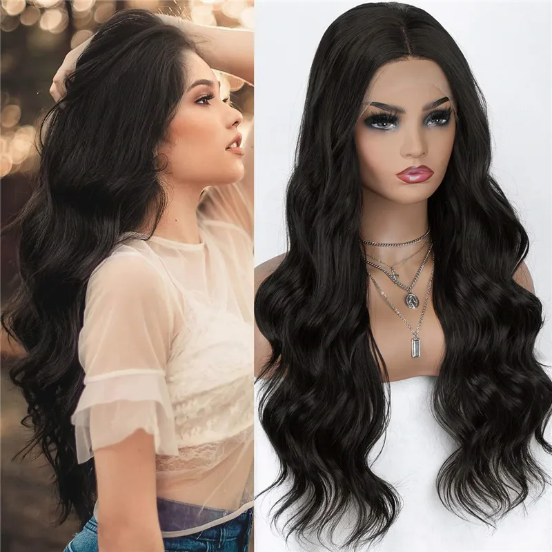 

Lace Front Wigs Black Long Wavy Synthetic Wigs for Black Women Nature Looking For Party Daily Wear