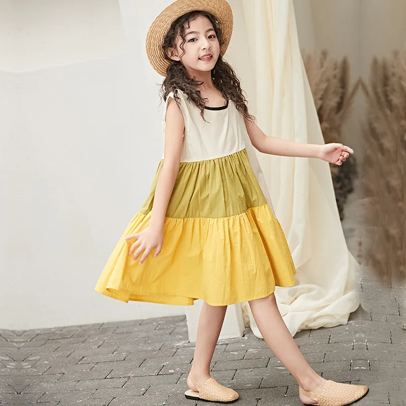 4 To 16 Years Girls Dress 2020 Summer Children Cotton Mixed Colors Baby Patchwork Dresses Kids Beach | Детская одежда и обувь