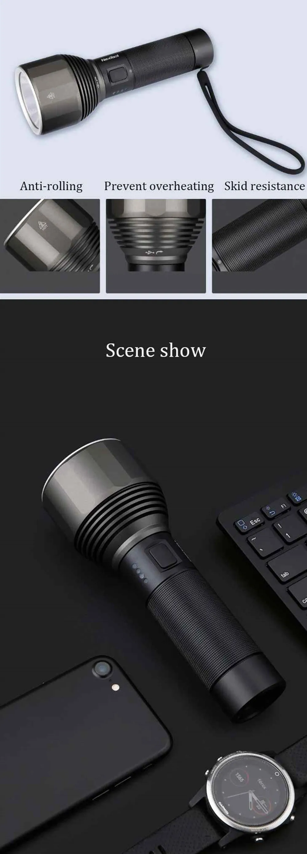 XIAOMI Youpin NexTool 2000lm вспышка светильник фонарь для поиска 380 м 5 режимов IPX7 перезаряжаемый водонепроницаемый светильник светодиодный тип-c для кемпинга