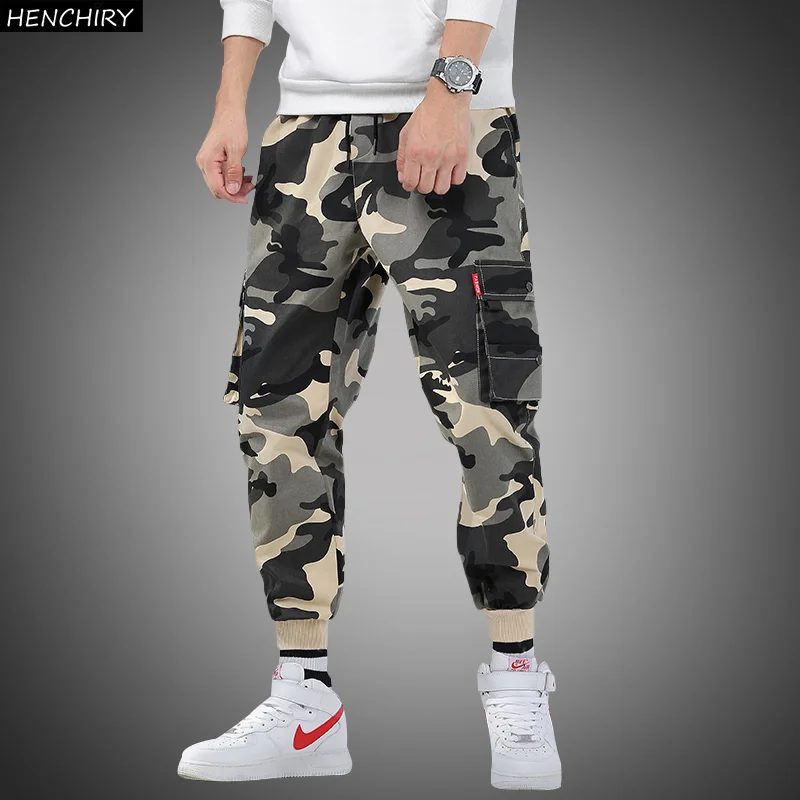 

2021 Men Camo Printed Pleated Fitness Pants Military Style Streetwear Joggers Camofluage Sweatpants Trousers moletom masculino
