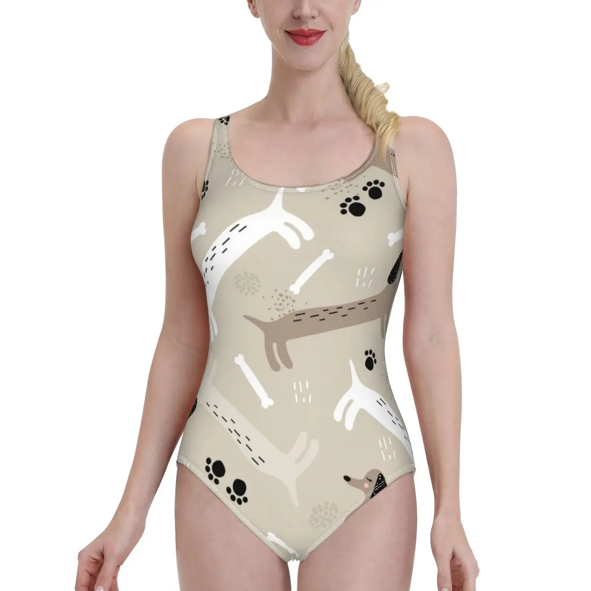 

New 2021 Sexy One Piece Swimsuit Female Backless Bodysuit Swimwear Cute Dachshund Dogs Women Bathing Suit Swimming Beach Wear