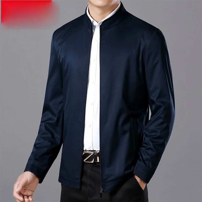 

Men 2021 Spring Autumn Fashion Solid Color Casual Overcoats Men's Stand Collar Thin Coats Male Middle-aged Business Jackets O46