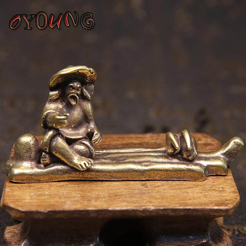 Статуэтка рыбака из чистой меди бамбуковый плот рыбалка птица миниатюры