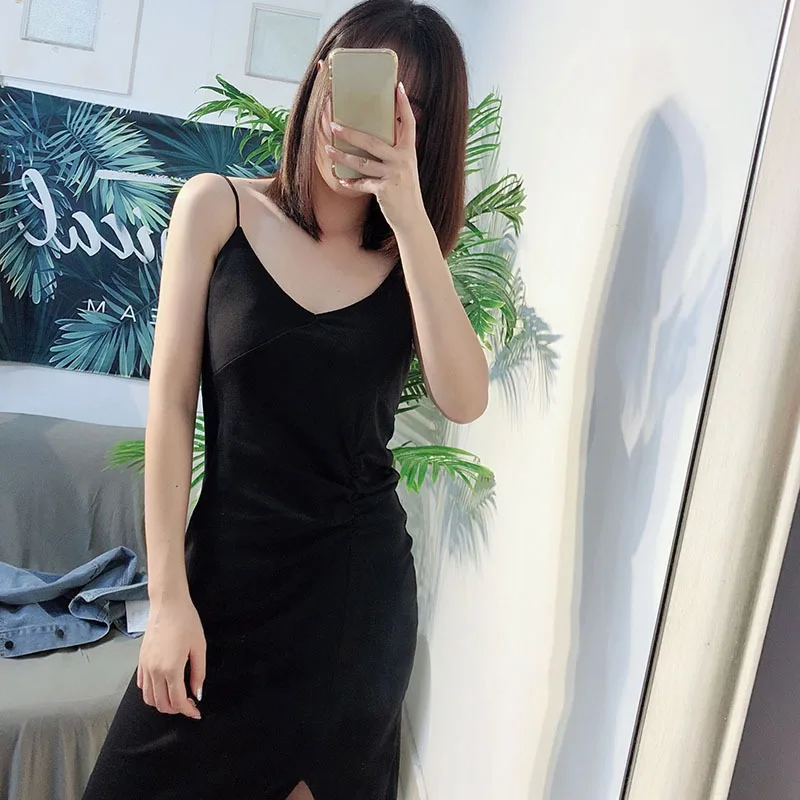 

Women V neck Split Sexy Long Dress Summer Backless Bodycon Dress Spaghetti Strap Sleeveless Maxi Dress 2021 04,