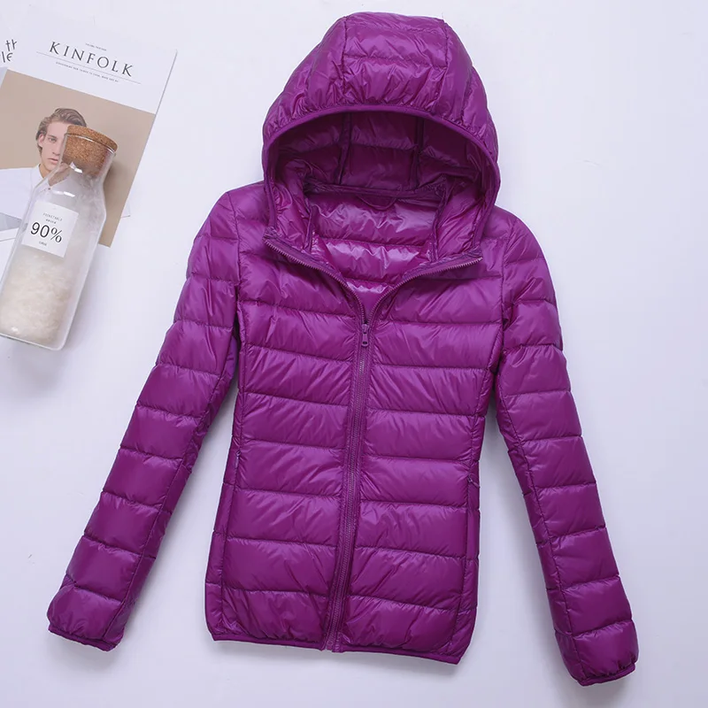 Purple Осенне-зимняя куртка женская плюс размер 4XL 5XL 6XL 7XL с капюшоном черная простая куртка-пальто пуховики с розовым утиным мехом короткие парки - Цвет: Purple