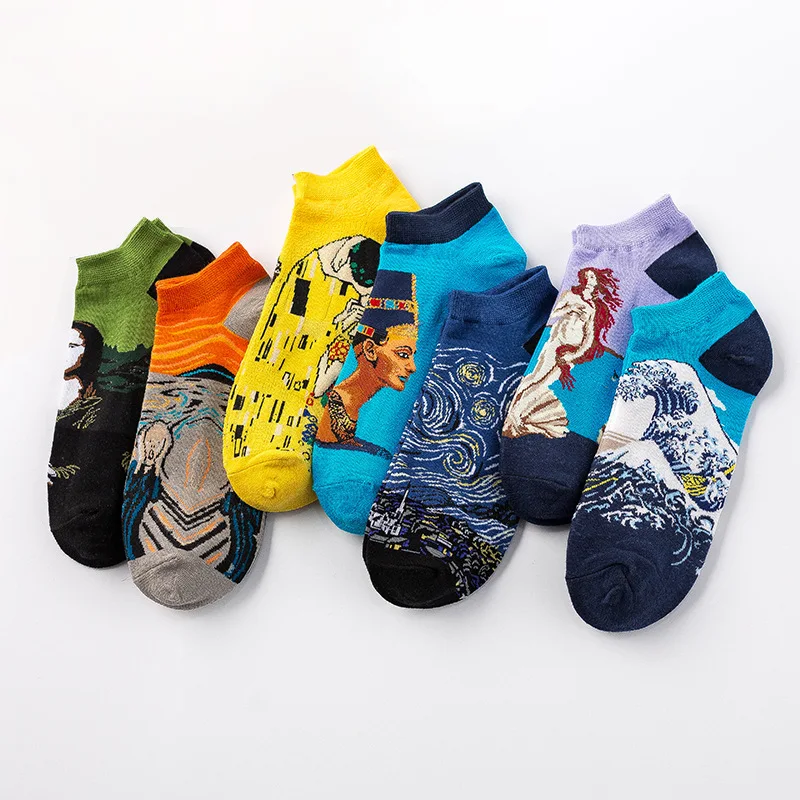 5 пар/компл. для женщин из хлопка арт короткие носки с принтом Забавный чехол
