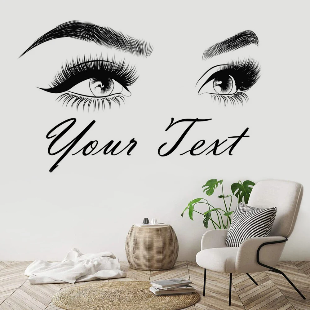 

Eyebrows wall sticker Make Up Beauty Salon home decoration Custom text Eyelashes Wall Decal lashes brows Custom Sticker