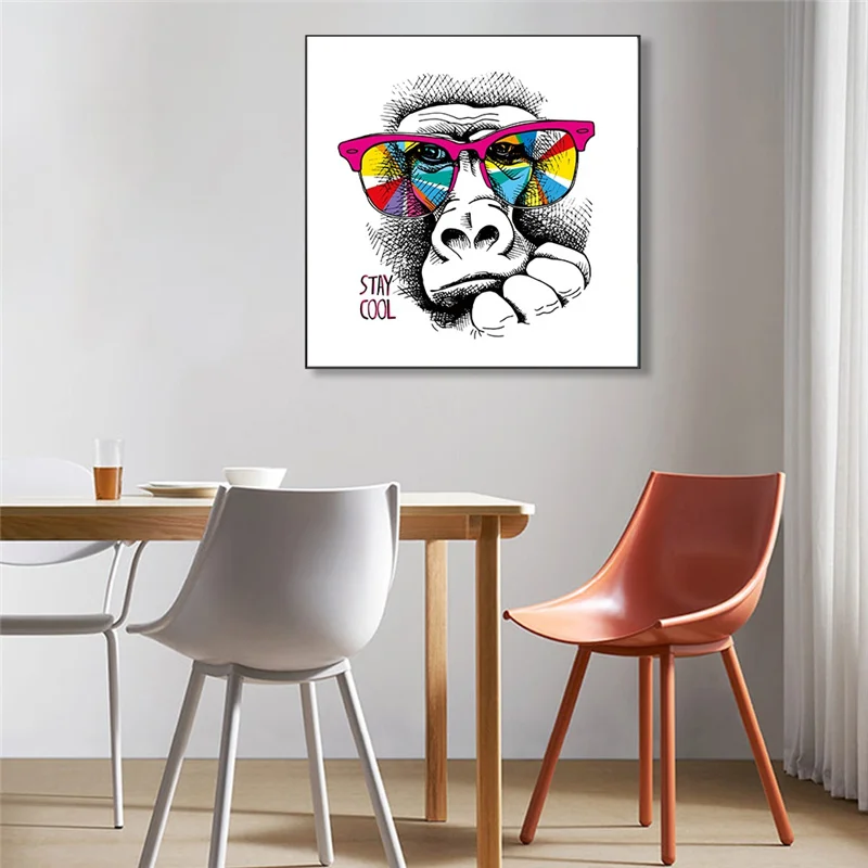 

Funny Color Glasses Monkey Canvas Painting Abstract Animal Wall Art Poster And Print Black White Picture Living Room Home Decor