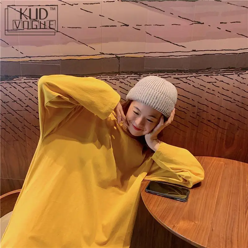 Корейский Harajukut Футболка женская Ulzzang с длинным рукавом хлопковая рубашка