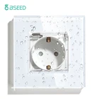 Стандарт ЕС, розетки питания BSEED с водонепроницаемой крышкой, одинарная фоторозетка для ванной комнаты 16 А, кристальная панель 110-250 В