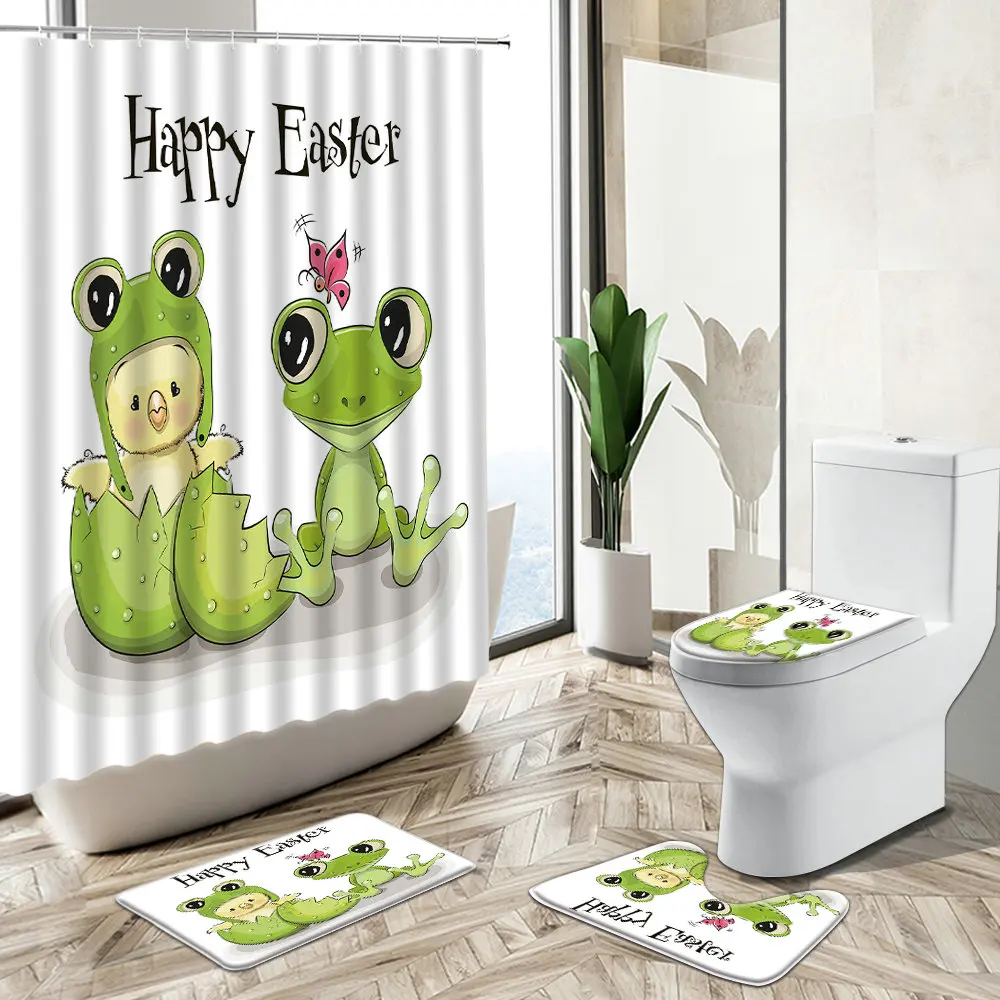 Prezzo Fun Frog Kid Bagno Tenda Da Doccia Set Animali Da Cartone Animato Piante Verdi Fiori Amore Decorazioni Per La Casa Tappeto Antiscivolo Copriwater Tappetino Da Bagno