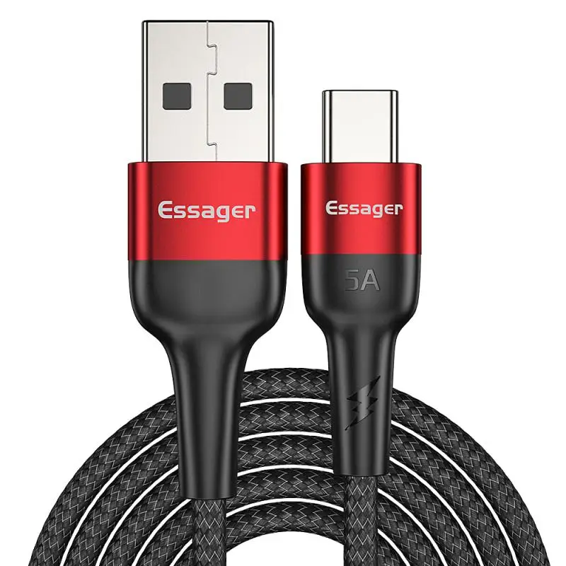 USB кабель Essager 5A Type C с функцией быстрой зарядки для смартфонов QC3.0 передачи данных