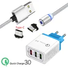 Магнитный кабель Xiaomi Mi 9 A3 lite CC9 Redmi 8 Note 7 8T Type C, Магнитный зарядный провод QC 3,0, быстрое зарядное устройство USB для Samsung S8 S9 A50