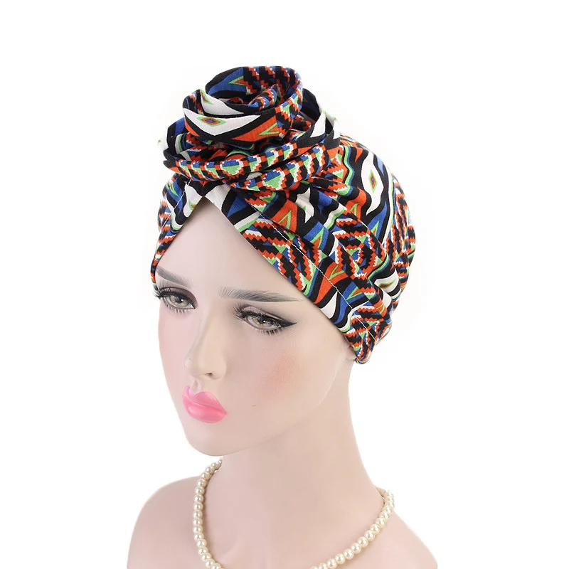 Богемная национальная шапка с цветочным рисунком Skullies Beanies, женская шапка на весну и осень, хлопковая шапка для женщин, шапка с помпоном, шапочка для химиотерапии