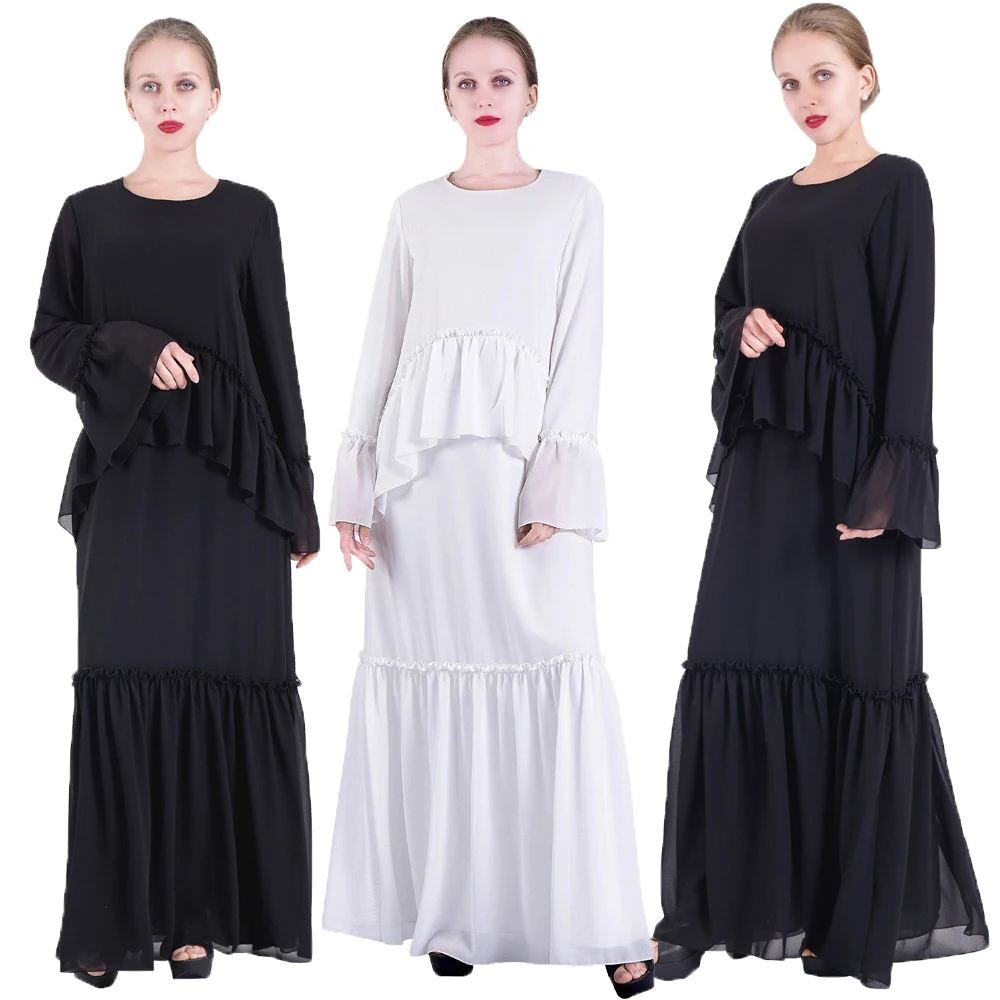 

Женское модное мусульманское Новое искусственное Abaya кафтан шифоновые оборки Jilbab Dubai вечернее искусственное арабское платье Рамадан