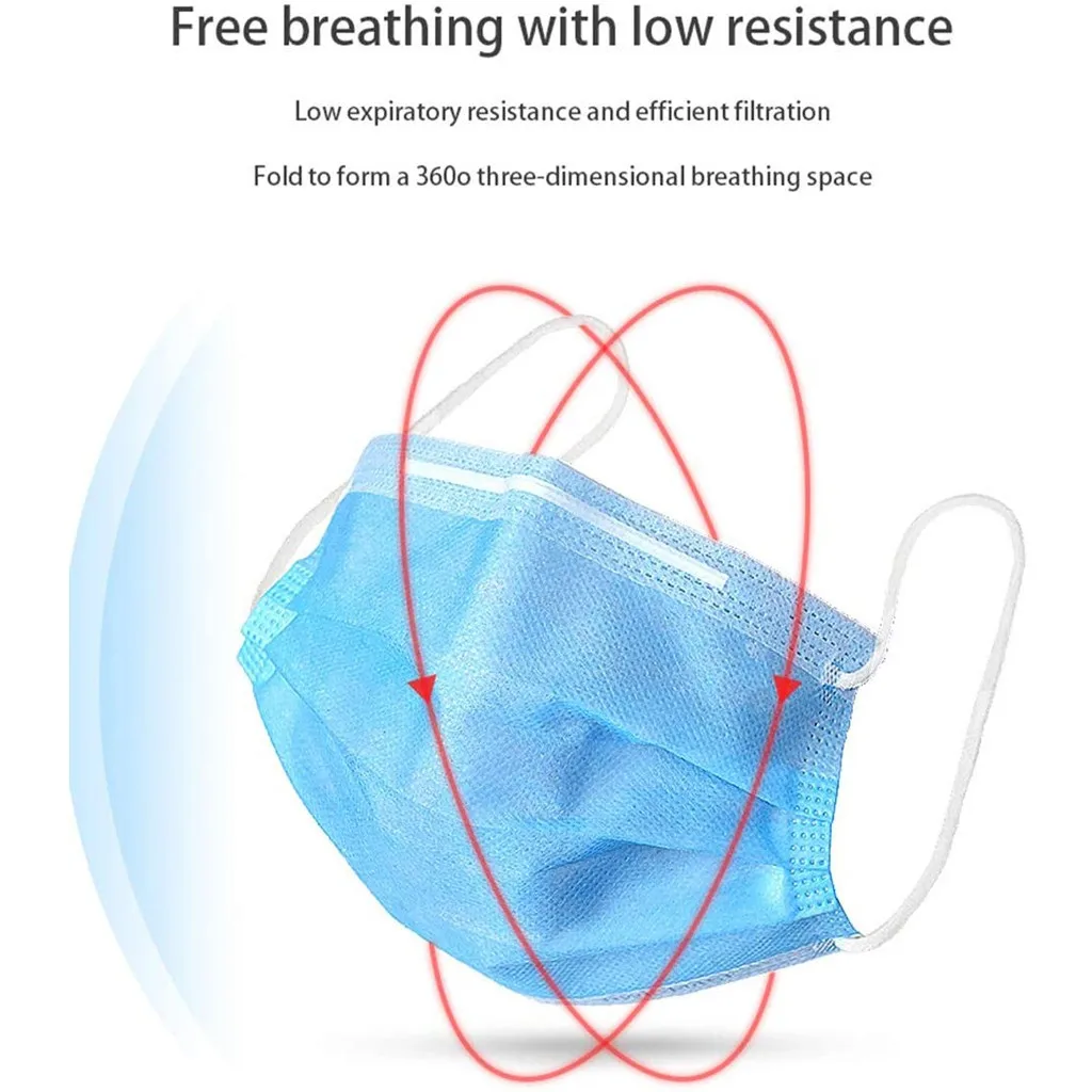 

60pc Disposable Masker Adult Blue Face Maks 3 Layer Mascarillas Women Halloween Cosplay Outdoor Breathable Mondkapjes Mondmasker