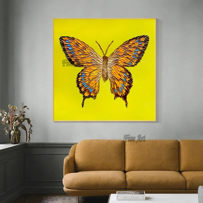 

Custom Artwork Knife Palette Beautiful Colorful Butterfly Paintings Unframed Art Decoration Canvas Wall Picture For Restaurant