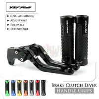 motorcycle cnc adjustable foldable brake clutch lever rubber handle grips for yamaha yzf r6 yzf600 yzf r6 600 2017 2019