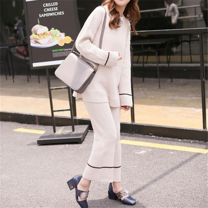 Трикотажный пуловер женские брюки из двух частей полосатые свободные с широкими