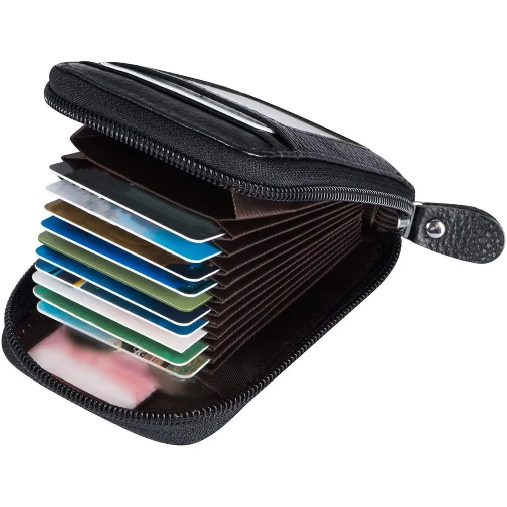 

Short Zipper Transparent Window Organ Wallet Leather Credit Card Clip For Men And Women Business Card Holder