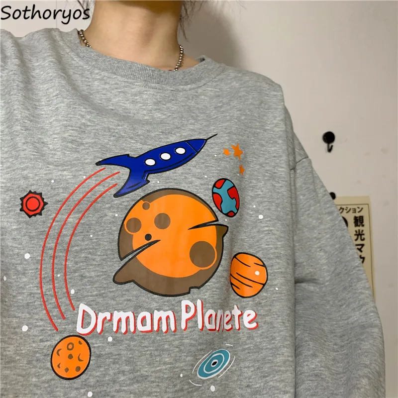 

No Hat Hoodies Women Lovely Pullover Korean Style O-Neck Cartoon Students Short Loose Casual All-match Comfortable Sexy Chic New