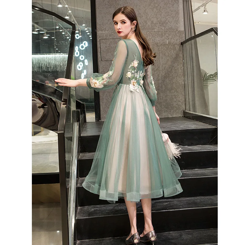 It's Yiiya Evening Dress Elegant O-Neck Appliques Plus Size Robe De Soiree Applieus Women Party Night Dresses E773
