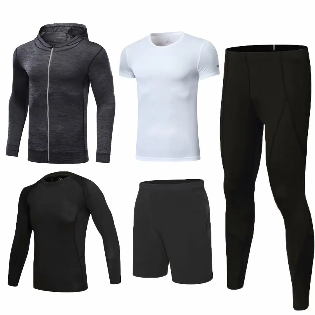 

Men's fitness suit 5 pieces/set Men's quick-dry plastic workout tights Gym workout suit Running workout tights