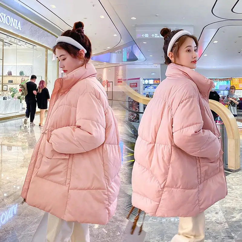 

Winter Parka Women 2021 Plus Size&Curve Chothes Fashion Wadded Jacket Stand Collar Drawstring Long Sleeve Warm Padded Coat