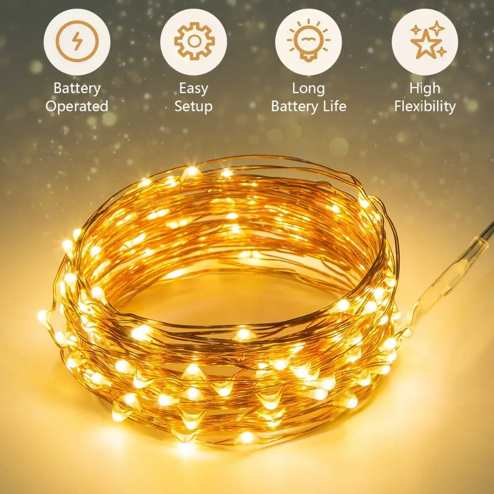 Battery Copper Wire String Light 2M 5M 10M Warm White LED Strip Light Decoration For Fairy Garland Xmas Tree Wedding Home Party