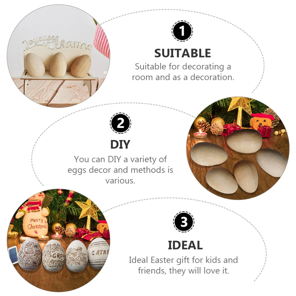 

6Pcs DIY Easter Egg Natural Wooden Easter Eggs Decorative Party Favors