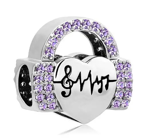 Fit Pandora Браслеты с подвесками синий фиолетовый музыкальные ноты наушники музыка Шарм шарик DIY Женская мода ювелирные изделия - Цвет: Фиолетовый