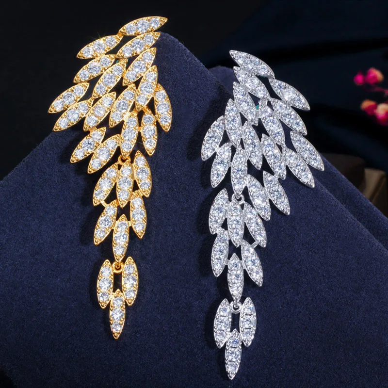 Женские винтажные серьги Pera длинные в форме крыла с кубическим цирконием 18