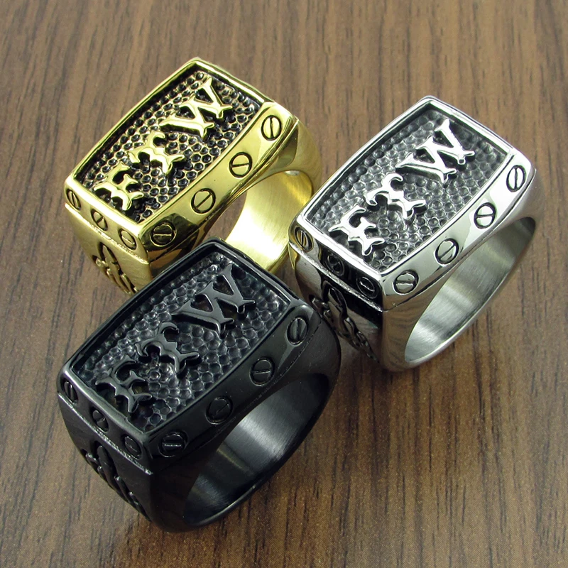 Punk 316L Stainless Steel Silver color Black FTW Middle Finger Mechanical Screw Motor Cycle Letter Biker Ring Sports Rider | Украшения и