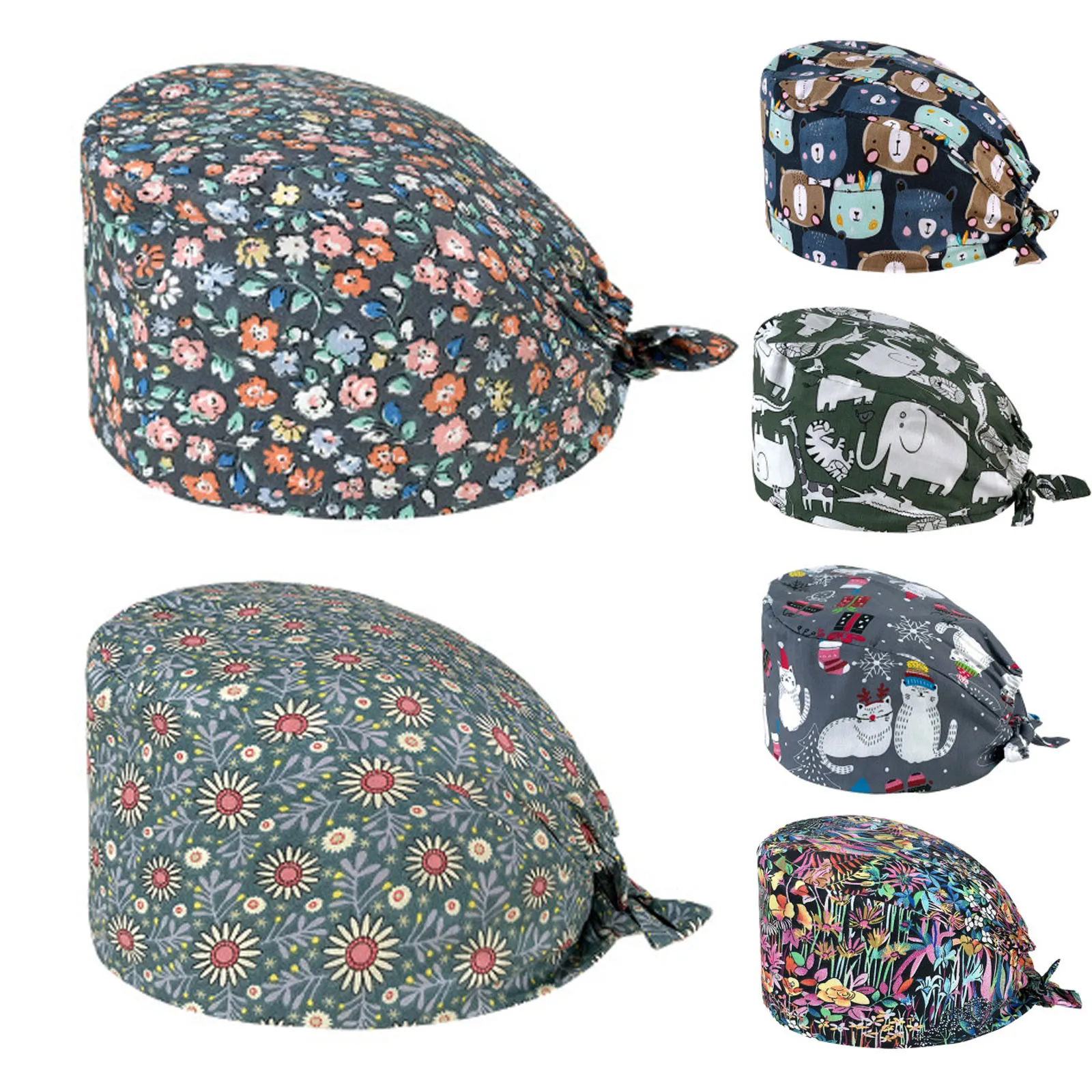 

Fashion nurse hat hot sale printing unisex cotton pet operating room hat nurse hat beautician dustproof gourd hat X5