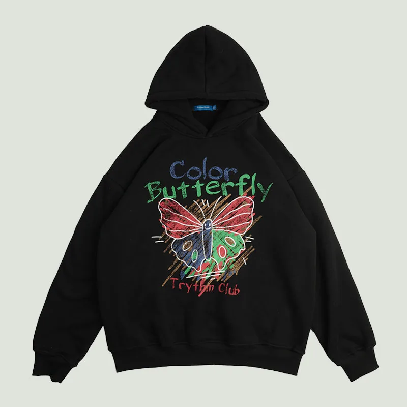 

Худи мужское флисовое в стиле хип-хоп с принтом бабочки