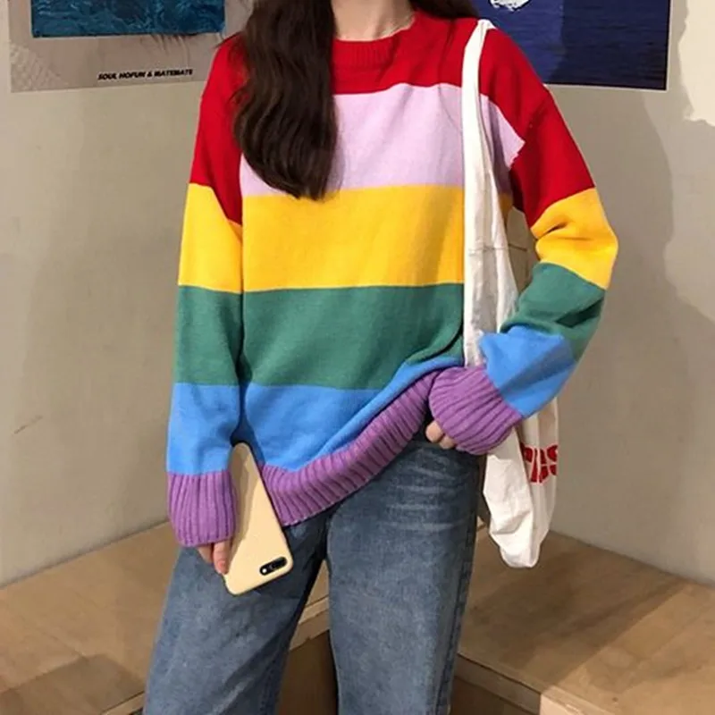 

Women Winter O Neck Sweater Ladies Casual Autumn Korean striped Pullovers Long Sleeve Famale Knit Warm Sueter Soft loose Tops
