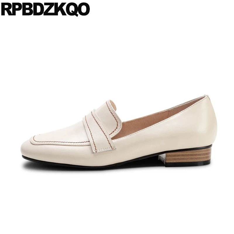 Женские дизайнерские туфли из натуральной кожи бежевые туфли-лодочки на толстом