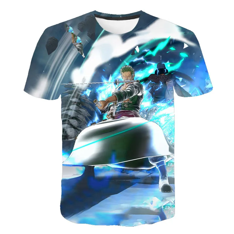 

2021Camiseta de One Piece 3D para hombre y mujer, camisa divertida de Anime japonés, sombrero de paja Luffy, cuello redondo, man
