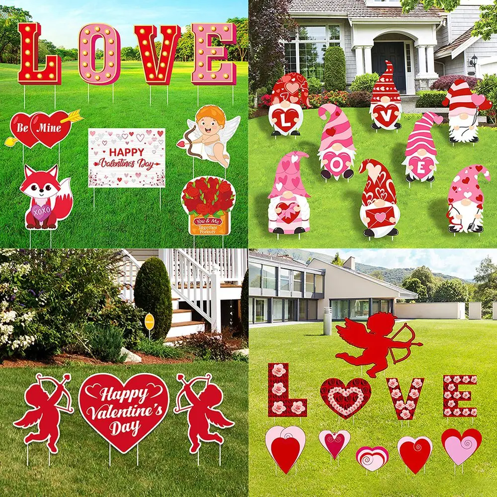 

Знаки двора на День святого Валентина, знаки двора со ставками, украшения на День святого Валентина, любовь, буквы/Сердце/гномы