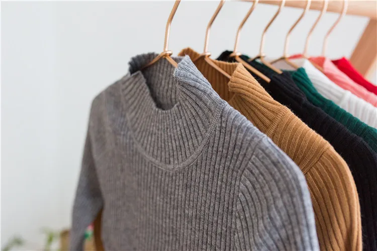 Детский свитер в рубчик с высоким воротником Вязаные топы Пуловеры для мальчиков