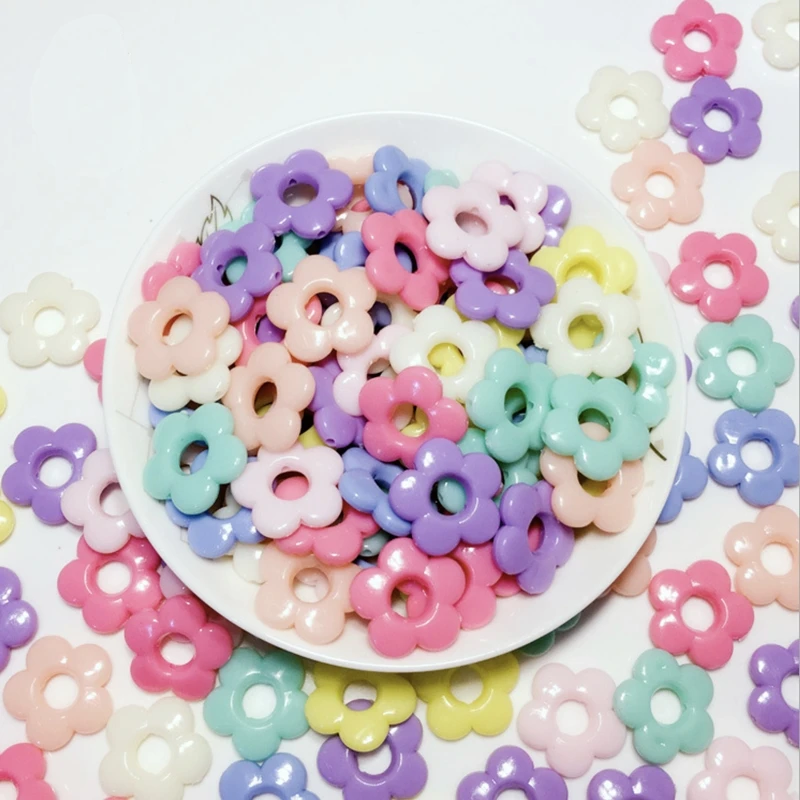 

20pcs 20mm Acrylic Hollow Out Loose Beads Acrylic Holes Flower DIY Accessories Jewelry Beads Candy Solid Color DIY Bead