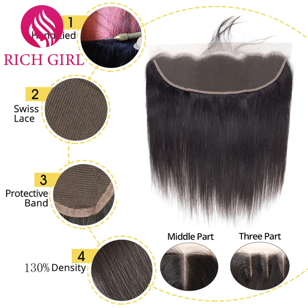 Перуанские прямые волосы Richgirl 13x4 фронтальные человеческие на шнуровке