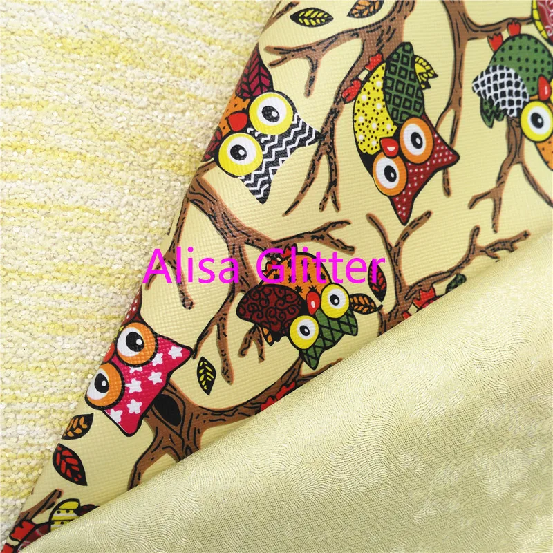 Блестящая желтая ткань Alisa размера A4 21 х29 см из искусственной кожи с принтом совы