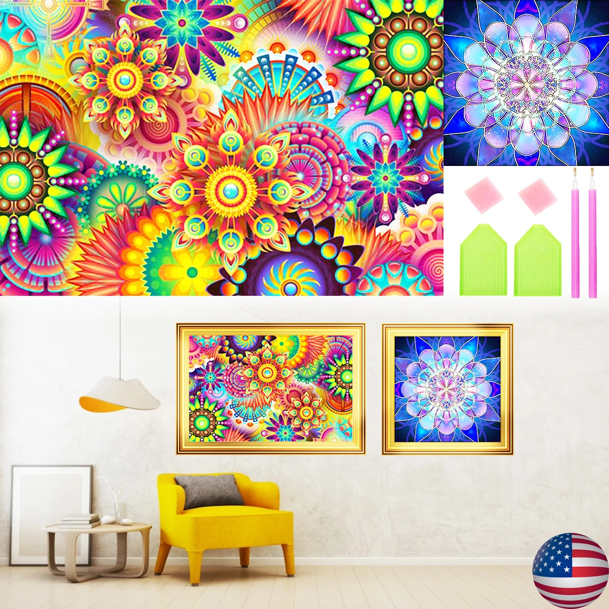 

Набор для алмазной живописи по номерам 5D, 2 шт.