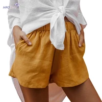 elastic waist pockets summer pants casual 2021 loose solid color wide leg cotton linen shorts woman clothes high street urban