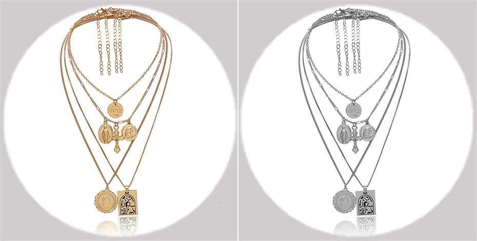SHIXIN Boho 4 многослойное ожерелье-чокер для женщин разделяемая Длинная цепочка крест Руна девственница Мэри кулон модное ювелирное изделие для женщин