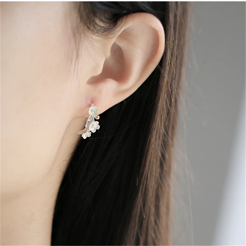 Серебряные серьги гвоздики с цветком вишни 925 ветви деревьев сакуры для женщин и