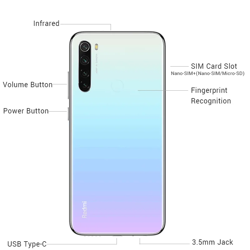Смартфон Xiaomi Redmi Note 8 с глобальной версией, 3 ГБ, 32 ГБ, Восьмиядерный процессор Snapdragon 665, 4-мегапиксельная камера заднего вида, 6,3 дюйма, 4000 мАч
