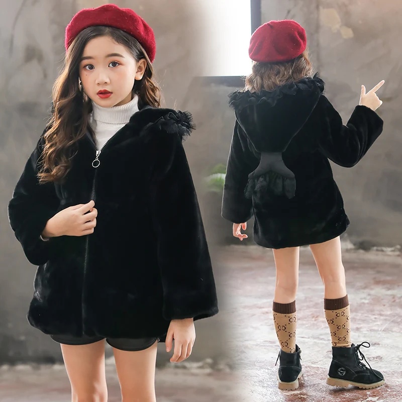 Пальто с мехом для девочек Детская куртка меховым воротником пуховая парка