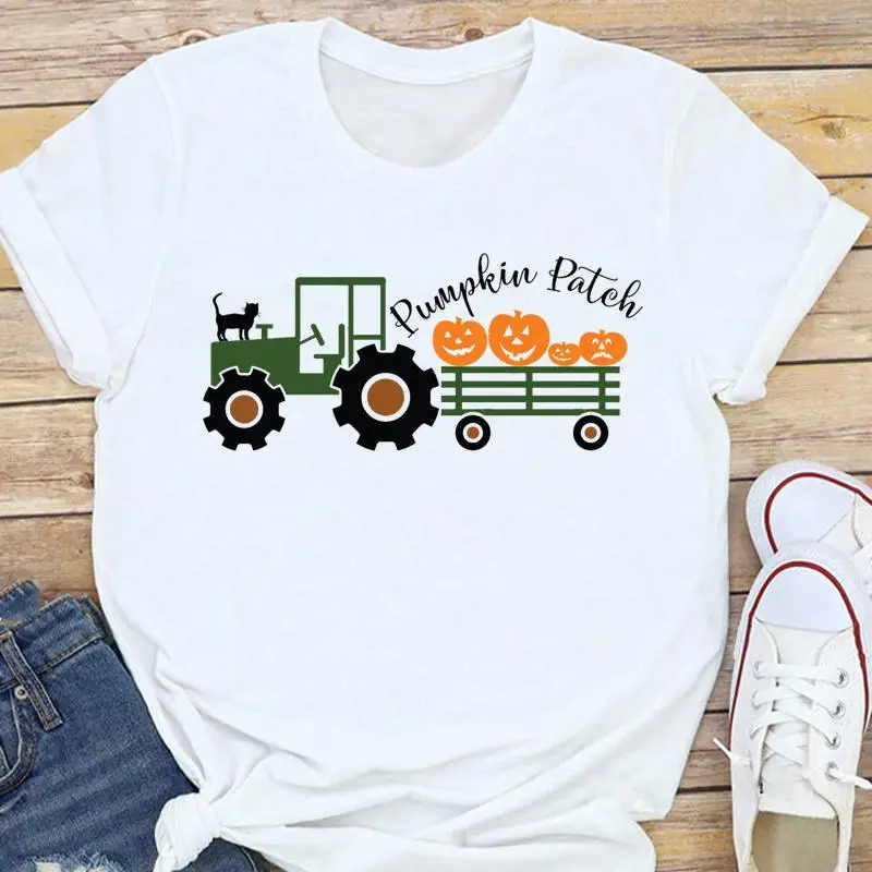 

Graphic Trend Style New Tees Fall Autumn Women Pumpkin Halloween Thanksgiving Cartoon Print Female Clothes Tops Tshirt T-Shirt
